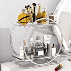 Perfume Organizer for Bedroom Dresser- Sliver Makeup Organizers for Vanity, 2 Tier Bathroom Countertop Organizer Perfume Tray Skincare Storage Cosmetic Display Rack, Make Up Counter Shelf