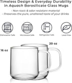 Aquach Glass Coffee Cups, 16 oz Large Clear Drinking Glasses, Dishwasher & Microwave Safe, Everyday Use for Coffee Tea Juice, Home Office Kitchen Essentials, 2-Pack