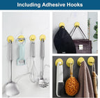 Razor Holder for Shower + Adhesive Wall Hooks, Premium 304 Stainless Steel Shower Razor Holder with Heavy Duty Waterproof Sticky Hooks for Hanging Towels, Coat, hat (4+4 Pack) - Gold