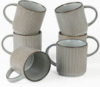 famiware Coffee Mug Set for 6, Star 12 oz Catering Mugs Cup Set with Handle for Coffee, Tea, Cocoa, Milk - Ceramic Stoneware Drinkware Set, Smoky Blue