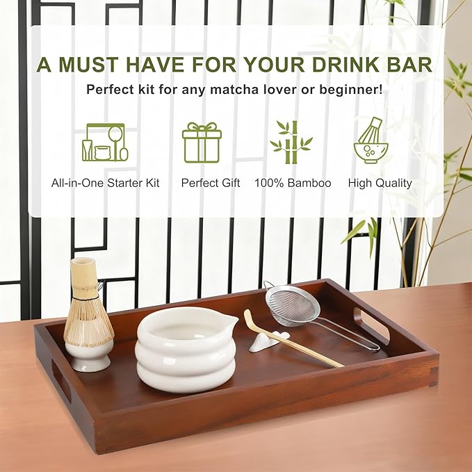 White Matcha Whisk Set, Ceramic Matcha Kit Set Valentine Gift Present Includes Matcha Bowl, Matcha Whisk and Holder, Bamboo Scoop, Scoop Rest, Sifter and Tea Towel - 7 Pcs Matcha Kit for Matcha Lovers
