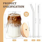 2 Packs Cute Glass Tumbler with Lid and Straw 16 oz Ice Coffee Cup Set for Smoothie Slushie Juice Matcha Tea Latte Cappuccino Espresso Hot Coffe Water Reusable Clear Travel Boba Aesthetic Drinking Mug