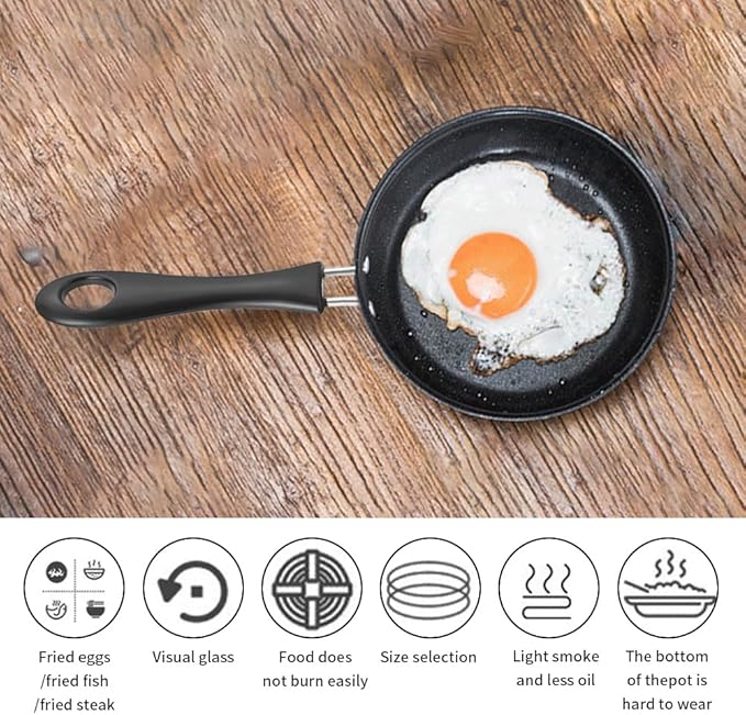 4.7inch Mini Non-Tick Egg Pan, One Egg Frying Pan, Gas/Induction Compatible Small Pan with Handle for Omelet, Pancake & Camping, RV Use(COLOR:Black)