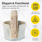 Elevated Lifestyle Ceramic Sponge Holder – Sink Caddy Organizer, Decorative Bathroom and Kitchen Sink Accessories, Allows Sponge to Dry, Ideal Countertop Sponge & Bar Soap Holder - (Marbled White)
