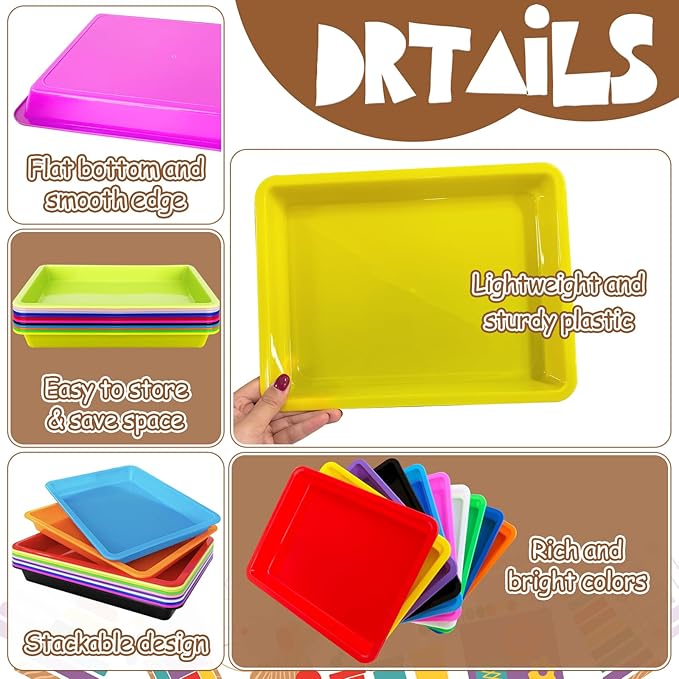 12 Pack Plastic Art Trays,Multicolor Serving Organizer Tray,Activity Crafts Trays for DIY Project,Painting,Jewelry,Home School Crafts(12 Colors)