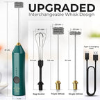 Zulay Kitchen Rechargeable Milk Frother - Dynamic - 3 Speeds, 3 Whisk Attachments, 500 mAh USB Charging, Drink Mixer For Latte, Cappuccino, Matcha, Protein Powder, Coffee Foam - Green Gold