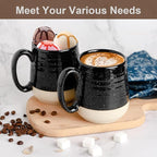HASENSE Coffee Mugs Set of 4, 15 Ounce Ceramic Coffee Cups with Handles, Porcelain Large Latte Mug for Coffee Cappuccino Tea, Black Mugs for Men, Women Christmas Holiday Gift