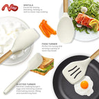 oannao Silicone Cooking Utensils Set - 446°F Heat Resistant Silicone Kitchen Utensils for Cooking,Kitchen Utensil Spatula Set w Wooden Handles, BPA FREE Gadgets for Non-Stick Cookware (Khaki)