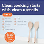 Non-Toxic Platinum Silicone Kitchen Utensil Set of 2 – Non-Scratch Cooking Spoon & Spatula, 100% Plastic Free, Stainless Steel Core, Heat Resistant 500°F, Beige