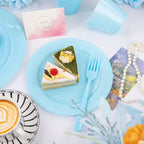 KIRE 150 Piece Blue Plastic Plates Disposable - Blue Dinnerware Set Includes 25 Dinner Plates, 25 Salad Plates, 25 Utensils Set 25 Clear Cups for Birthday/Picnic/Baby Shower/Easter/Spring