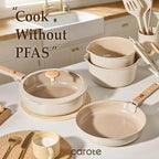 CAROTE 25PCS Ceramic Nonstick Cookware Set, Pots and Pans Set with Detachable Handle, PFAS-Free Non-Toxic, Induction & Oven Safe, Stackable Space-Saving, Taupe