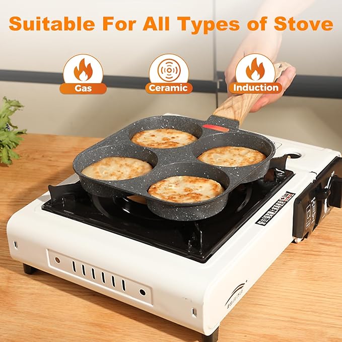 4-Cup Egg Pan Nonstick, Healthy Aluminum Omelette Pan, Breakfast Omelette Skillet for Fried Eggs Cooker, Pancakes, Suitable for Gas Stove & Induction Cookware