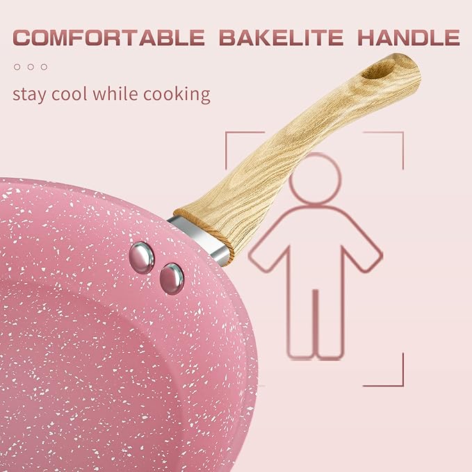 Innerwell 8-Inch Pink Nonstick Egg Pan, PFOA-Free Stone Cookware Skillet, Induction Compatible