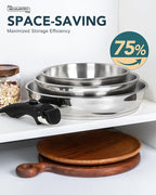 MICHELANGELO Stainless Steel Frying Pan Set, Cooking Pans with Removable Handle, Triply Base Stainless Steel Pan Set, Induction Compatible Skillet- 8" & 9.5" & 11"