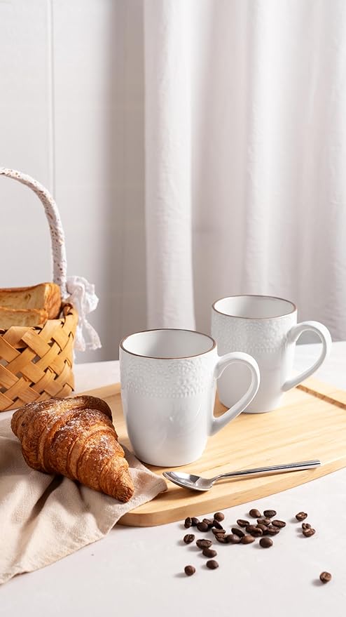 famiware Coffee Mugs Sets for 6, 12 oz Mug Set, Coffee Cups with Handle for Coffee, Tea, Cocoa and Milk, Microwave and Dishwasher Safe, White Floral