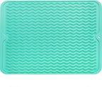 MicoYang Silicone Dish Drying Mat for Multiple Usage,Easy clean,Eco-friendly,Heat-resistant Silicone Mat for Kitchen Counter or Sink,Refrigerator or drawer liner Mint L 16 inches x 12 inches
