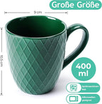 MIAMIO - Coffee Mugs set of 6 / Coffee Cups - 6 x 14 Oz Ceramic Mugs - Large Coffee Mugs - Microwave & Dishwasher safe - Palmanova Collection (Green)