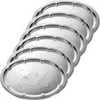6 Pcs Large Silver Serving Trays, 15.7" x 11.8" Stainless Steel Oval Serving Tray, Decorative Silver Plates, Oval Floral Engraved Tray, Metal Sizzler Plates for Coffee Table, Bar, Party, Club, Home