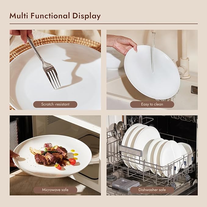 KINGSTONE 18-Piece Bone China Dinnerware Set for 6, Lightweight Porcelain Round Plates and Bowls Set, Durable Scratch Resistant Ceramic Dinner Set, Microwave & Dishwasher Safe, Ivory White