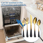 20-Piece Black Gold Silverware Set, 18/0 Stainless Steel Colorful Handle Flatware Set,Service for 4,Modern Cutlery Set Includes Dinner Knives Forks Spoons,Mirror Polished,Dishwasher Safe