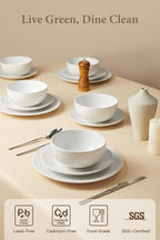 24 Piece Dinnerware Sets for 8, Premium Stoneware Plates and Bowls Sets, Microwave & Dishwasher Safe, Elegant Dishes for Entertaining & Special Occasions – A Stunning Gift for Large Families