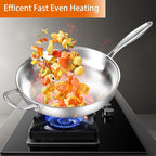 DELARLO Tri-Ply Stainless Steel Pan with Lid 12inch丨Compatible with All Cooktops Up to 600℉丨Stainless Steel Skillet 12 inch丨Heavy Duty丨Frying Pan with Lid丨18/10 Large Cooking Surface