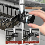 Sink Organizer Rack for Kitchen and Bathroom, 2025 New Stainless Steel Detachable Hanging Faucet Drain Rack with Drip Tray Faucet Sponge Holder for Bathroom (Black, Right)