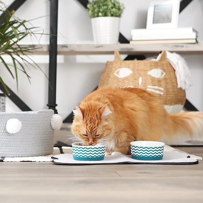 Bone Dry Ceramic Pet Collection Chevron, Small Set, 4.25x2, Teal, 2 Piece