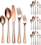 20 Pieces Rose Gold Flatware Set for 4 Person Luxury Stainless Steel Cutlery Forks Knives Spoons Modern Eating Utensils Double Line Edges Handle