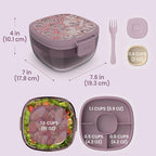 Bentgo Glass Prints Salad Container - 7.6-Cup Tinted Glass Salad Bowl with Airtight Lid, Leak-Proof Sauce Container, 4-Compartment Bento Meal Prep Tray & Reusable Fork (Floral Maximalist - Bouquet)