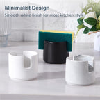 ONEMORE Ceramic Sponge Holder for Kitchen Sink, Kitchen Sink Organizer with Drain, Dish Sponge and Soap Holder for Sink Counter, Cute Corner Ceramic Sponge Holder, In Sink Sponge Storage, White