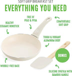 GreenLife Soft Grip 8” Frypan Skillet and Spatula Breakfast Cookware Set, PFAS-Free Ceramic Nonstick, Silicon Spatula with Bamboo Handle, Egg Omelette Bacon, Dishwasher Safe, Stay-Cool Handles, Cream