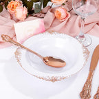 100PCS Rose Gold Plastic Bowls - 12 oz Disposable Salad Bowls - Heavy Duty Disposable Soup Bowl - Fancy Plastic Ice Cream Bowl for Weddings Parties Catering Picnics Mother‘s Day