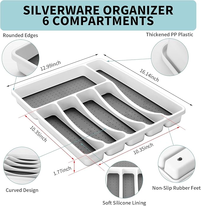 65PCS Black Silverware Set for 10 with Cutlery Drawer Organizer, Stainless Steel Flatware Set with Steak Knives, Include Spoons and Forks Set & Serving Utensils, Mirror Polished