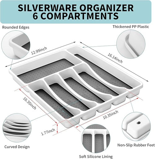 65PCS Black Silverware Set for 10 with Cutlery Drawer Organizer, Stainless Steel Flatware Set with Steak Knives, Include Spoons and Forks Set & Serving Utensils, Mirror Polished
