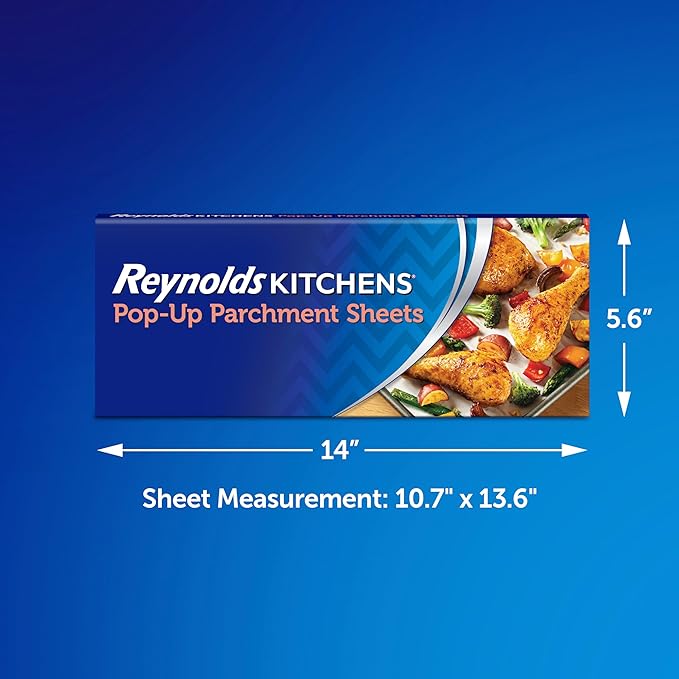 Reynolds Kitchens Pop-Up Parchment Paper Sheets, 10.7x13.75 Inch, 120 Sheets