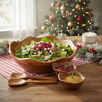 Melvvi Large Wooden Salad Bowl Set with 2 Serving Utensils and 2 Small Bowls | 12" and 6" Acacia Wood Bowls for Food | Mothers Day gift (Natural Set of 5)