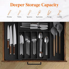 Lifewit Silverware Drawer Organizer, Expandable Utensil Tray for Kitchen, BPA Free Flatware and Cutlery Holder, Adjustable Plastic Storage for Spoons Forks Knives, 33 -57 x 42cm, Black
