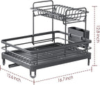Sakugi Dish Drying Rack - X-Large Stainless Steel Dish Rack for Kitchen Counter, 2-Tier Kitchen Organizers and Storage for Dishes, Bowls, Cutlery, Gray