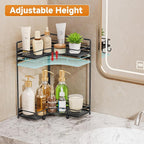 VITVITI 2-Tier Corner Bathroom Counter Organizer, Bathroom Countertop Organizer Storage for Sink, Metal Mesh Makeup Organizer for Vanity Countertop Kitchen with Hooks, Black