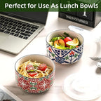 Ceramic Bowl with Lid: Microwave Safe Soup Containers Set of 4 for Meal Prep, Cereal, Salad, Picnic, Camping, Office Lunch, Kitchen Food Storage - 5 Inch, 20 oz, Design A