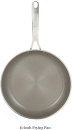 Martha Stewart Badgley Hybrid Nonstick 11 Inch TriPly Stainless Steel Large Fry Pan & Stay Cool Handle - Laser Etched Non-Toxic Perfect Sear Nonstick Skillet - Dishwasher and Induction Safe