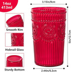 Ciaell 12 Pack Romantic Plastic Water Glasses - 14 Oz Red Vintage Drinking Glasses, Embossed Ribbed Plastic Cups, Textured Striped Set for Juice, Beverages, Beer, Cocktail
