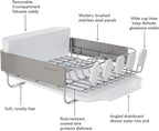 KitchenAid Compact Satin Wire Rust Resistant, Expandable Dish Rack with Angled Self Draining Drainboard with Removable Flatware Caddy, 23.18-Inch, Gray