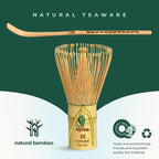 Matcha Gift Set 6 Pcs – Ceramic Bowl, Bamboo Whisk, Whisk Holder, Scoop, Sifter & Cloth – Traditional Japanese Set for Green Tea by Aprika Matcha (Black with Cats)