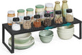 SONGMICS Spice Rack, Expandable Kitchen Countertop Shelf, Small Cupboard Organizer, Metal, Space-Saving Tabletop Shelf, Matte Black UKCS007B01