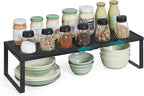 SONGMICS Spice Rack, Expandable Kitchen Countertop Shelf, Small Cupboard Organizer, Metal, Space-Saving Tabletop Shelf, Matte Black UKCS007B01