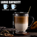 Glass Mug Set of 8, 15 oz Large Capacity Coffee Mugs with Handles, Clear, with 8 Spoons; Ideal for Latte, Espresso, Juice, Tea
