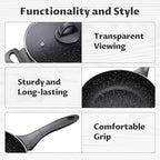 Induction Cookware Pots and Pans Set 10 Piece, BEZIA Dishwasher Safe Nonstick Cooking Pans, Stay-Cool Bakelite Handle, Scratch Resistant Kitchen Sets with Frying Pans, Saucepans & Stockpot (Black)