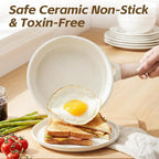 UESLUCK 8 Inch Creamic Non Stick Frying Pan With Lid- Small Creamic Skillet With lid, Egg Pan Non Stick With Cool-Touch Handle, PFAS & PTFE Free, Compatible with All Stovetops